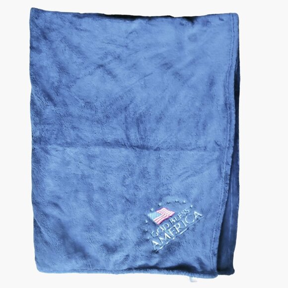 Kanata Blue Fleece Blanket God Bless America Patriotic Throw Toss Case - Picture 3 of 6